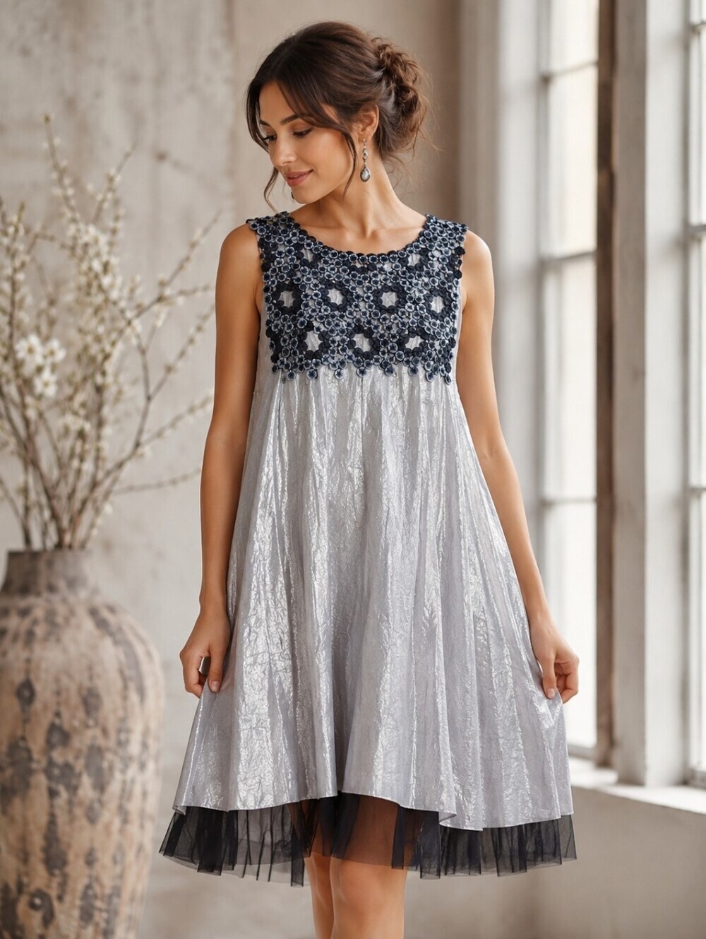 NWT Rozae Nichols M MEDIUM Metallic Button Mini Dress